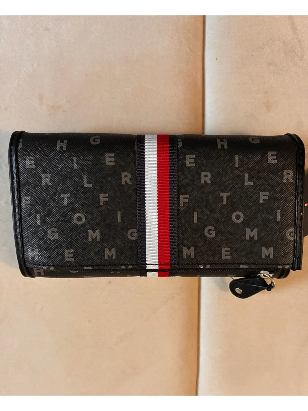 Tommy Hilfiger Black Logo Continental Wallet with Signature Stripe